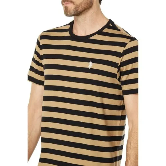 U.S. Polo Assn. T-Shirt Men Medium Tan Black Striped 100% Cotton Pullover JDM465 - Picture 8 of 12